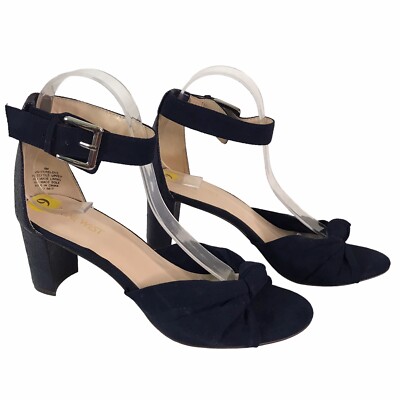 Nine West Size Ankle Strap Sandals Blue Buckle Block Heels Pure