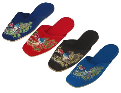 Handmade Embroidered Wild Peacock Chinese Women's Cotton Slippers
