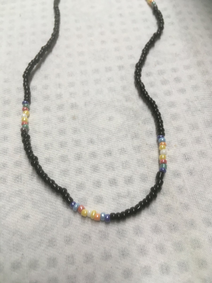 【送料無料・SHOP ORIGINAL 】BEADS NECKLACE　黒 Black and Yellow Gold Filled Seed Bead Necklace, Thin 1.5mm
