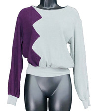 Vintage 1970s purple gray crop top sweater shirt asymmetric oversize long sleeve