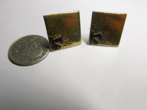 Signed Swank Black Enamel Etched Gold Tone Metal Men's Cufflinks Vintage - Picture 3 of 5