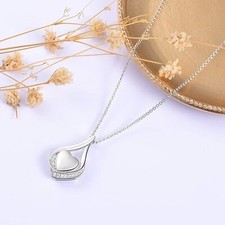 Cremation Jewelry 925 Sterling Silver Teardrop CZ Heart Urn Necklace for Ashes