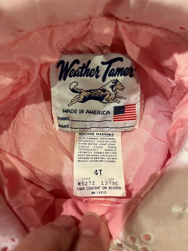 Girl's Vtg WEATHER TAMER Pink Lace Collar Coat w/ Matching Hat Made in USA Sz 4T - Picture 4 of 9