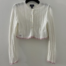 Polo by Ralph Lauren White Knit Cardigan with Pink Trim Girls M