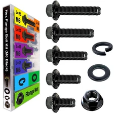 Black Metric Hex Flanged Nuts and Bolts Assortment Kit Set M6 Bolt 12mm16mm 2...