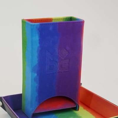 Fold Up Velvet Dice Tower: Watercolour Rainbow