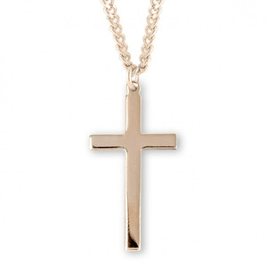 Authentic Gold Plated Sterling Silver High Polished Cross Medal Pendant Necklace 24" Chain