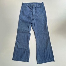 Navdungaree US Navy Jeans Mens 30x31 Trousers Bell Bottom Flared Denim Vtg 90s