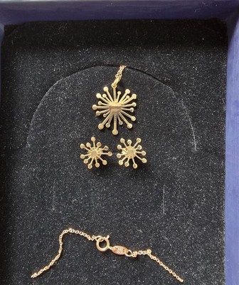 Pendant And Earrings Sun Burst Set 14kt/585 Rose Gold
