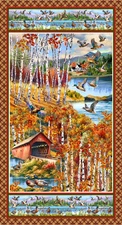 Autumn Lake Panel Covered Bridgel - " by Michael Miller 24 x 44