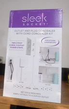 NEW SLEEK SOCKET OUTLET & PLUG CONCEALER 2 X 3' DUAL CORDS 3 OUTLET POWER STRIPS