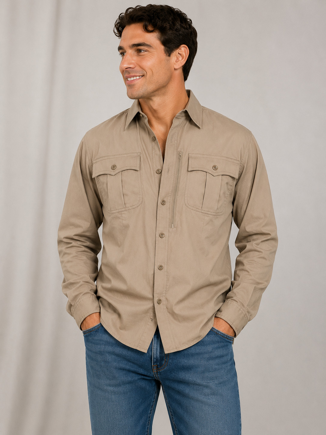 5.11 Tactical Outdoor Utility Shirt Mens LT Khaki Button Front Performance