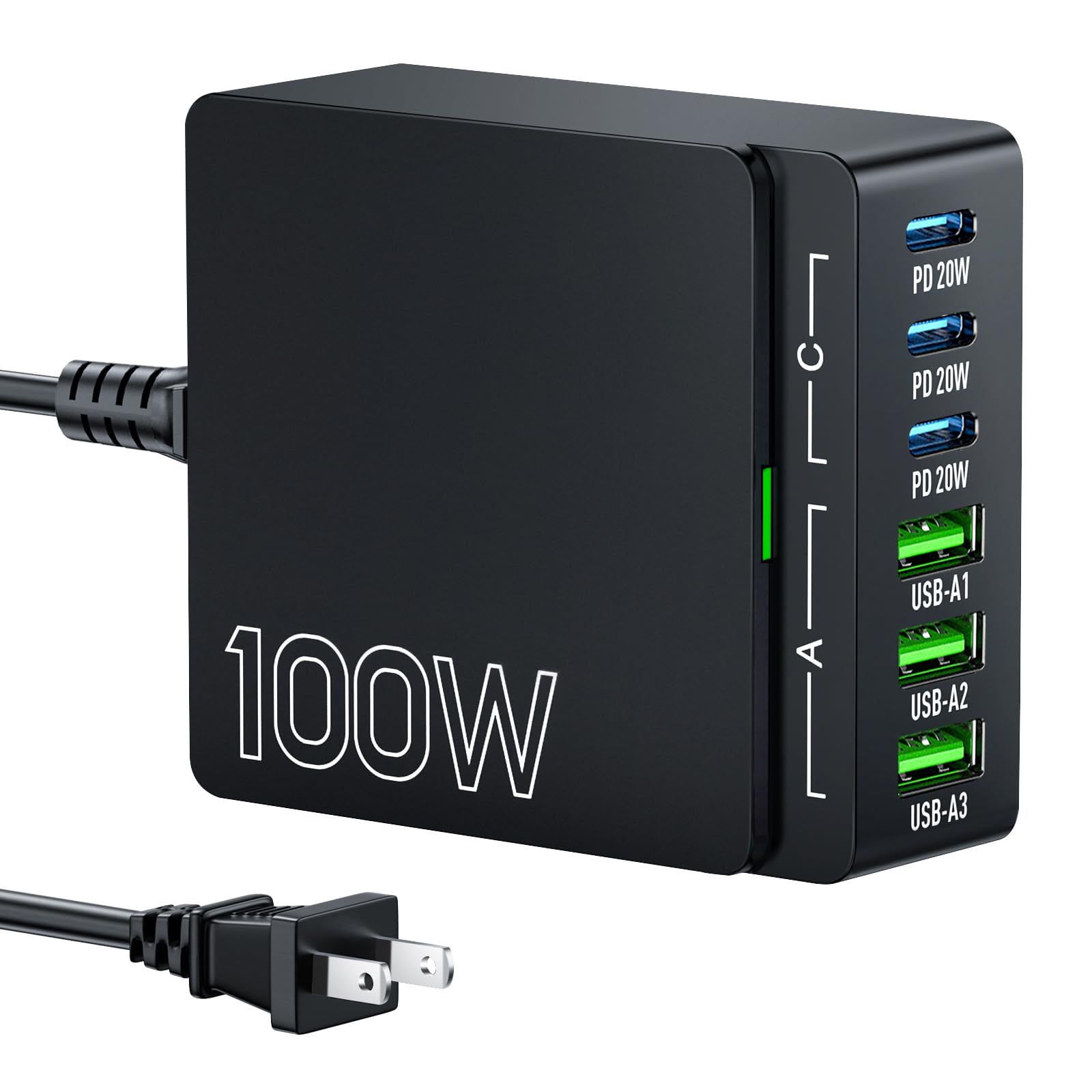 100W 6-Port GaN USB C Charging Station – Fast Charger Brick Hub  