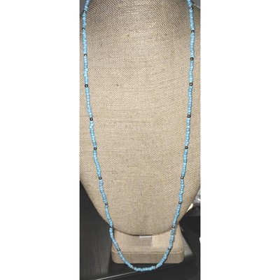 AEO 36'' Light Blue Seed Bead Necklace Silver Tone Spacers