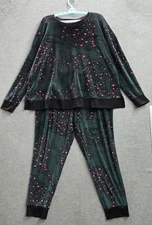 Simply Vera Wang Women Sleepwear XL Green Pajama Set Animal Print Velour Leopard