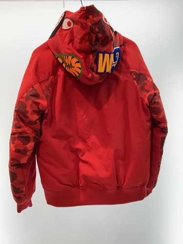 BAPE A Bathing Ape Down Jacket Red Nylon Size L Plain #EH AIA - Picture 2 of 6