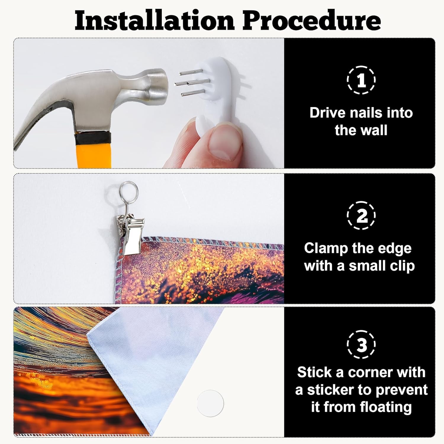 Blacklight Tapestry Northern Lights Sea Waves Sunset UV Reactive Wall Art 79x59"