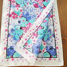 Berkshire Scarf Pink Blue Floral 11x54" Lightweight Border Classic Italy Made