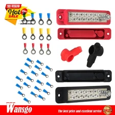 Black & Red 12 Point Busbar Bus Bar Power Distribution Block 180A 12V DC Pair US
