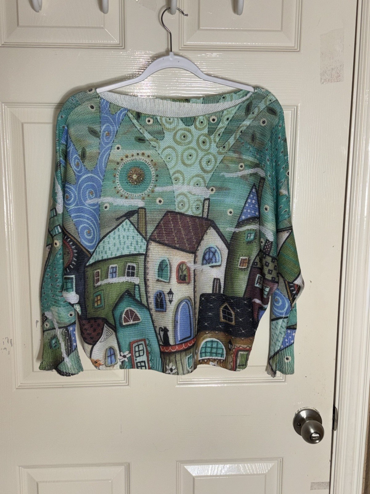 Sweater- Lightweight Fun Mixed Pattern Batwing 8 - image 8