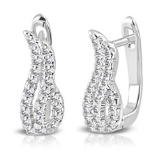 925 Sterling Silver Round CZ Hoop Huggie Earrings, 0.5"
