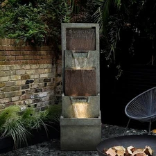 Tiered Resin Waterfall Feature – Contemporary Water Sculpture for Indoor
