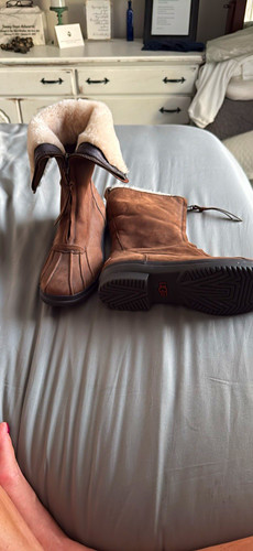 UGG Women’s Brown Fur Upper Mid-Calf Bootie Zip Fur Trim Round Toe Size 8