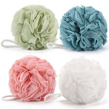 4 PCS Loofah Bath Sponges 60g Shower Pouf Scrunchies Body Exfoliating Puffs