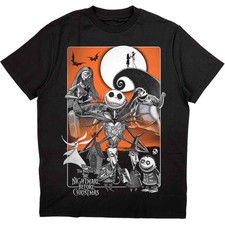 Image of Nightmare Before Christmas T Shirt Orange Moon Characters New Official Black