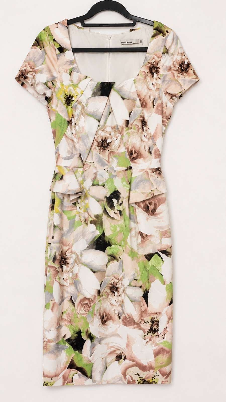 Karen Millen Floral Watercolour Peplum Midi Dress 12 Wedding Garden Party Races image 3