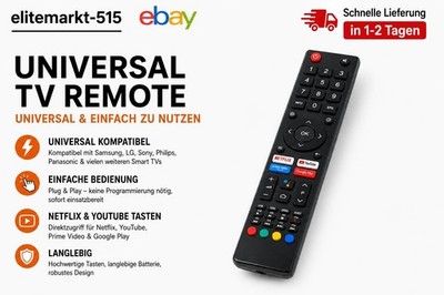 Universal TV Fernbedienung Smart TV Remote Control Ersatzfernbedienung Netflix 