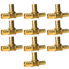10 Pack  XFITTING 1/2" x 3/8" x 1/2" Pex B Tee, Lead Free Brass, Crimp Fitting