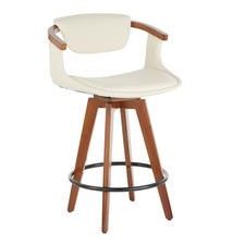 Oracle Mid-Century Modern Counter Stool in Walnut Bamboo and Cream Faux Leathe