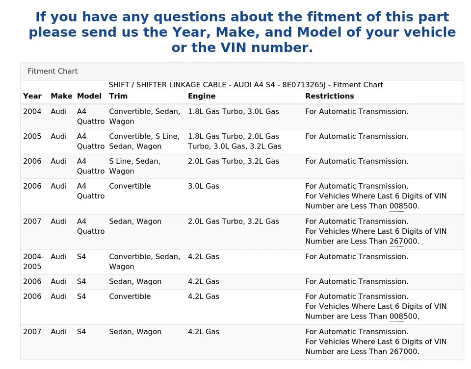 CABLE DE ACOPLAMIENTO DE PALANCA DE CAMBIOS - AUDI A4 S4 - 8E0713265J Foto 4 de 4