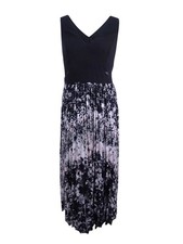 Xscape Women's Plus Size Printed Pleated Chiffon Gown (14W, Black/White/Pink)