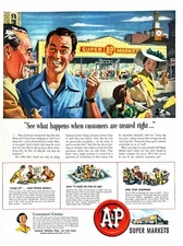 1950 A&P SUPER MARKET Genuine Vintage Print Ad Grocery Store Shopping