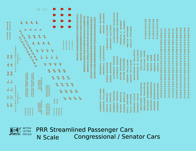 K4 N Scale Decals Pennsylvania PRR Congressional Passenger Car Bronze Gold