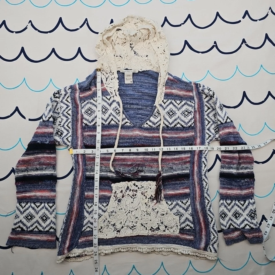 American Rag женщины синий и красный в полоску кружева с капюшоном свитер с карманом размер M - Изображение 4 из 4