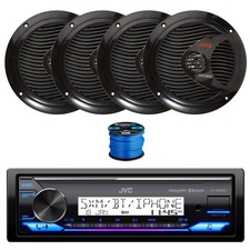 JVC KD-X38MBS Marine BT Receiver, 4X 6.5" 150W Speakers Black w/ Wire