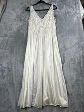 Shadowline Nightgown Lace Bodice Maxi Women's 1X Sleeveless 54” Long Ivory