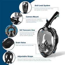ZIPOUTE SNORKEL MASK FULL FACE, FULL FACE SNORKEL MASK ADULT AND KIDS - BLACK