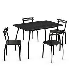 5Pcs Dining Set Table& 4 Chairs Breakfast Furniture Ideal for Home Kitchen Black