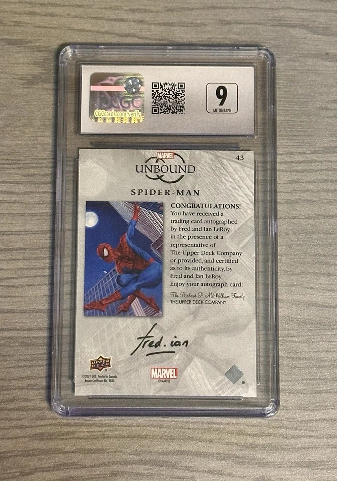 2021 UD MARVEL UNBOUND #43 SPIDER-MAN 09/50 CGC 8 Auto Fred Ian Autograph - Image 2 of 2