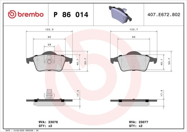 Brembo Bremsbelagsatz, Scheibenbremse P 86 014 FüR Volvo-image