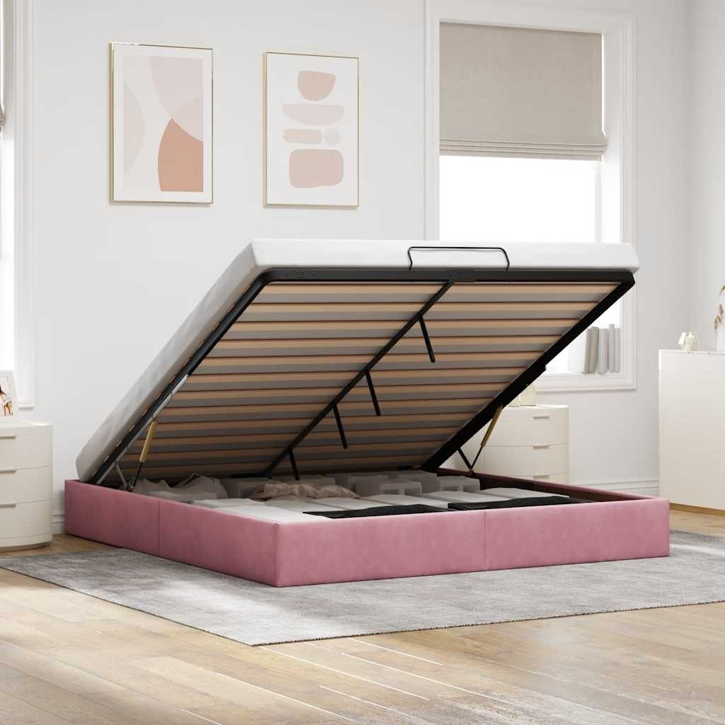 Struttura Letto Pouf senza Materasso Rosa 160x200 cm in Velluto 2404722