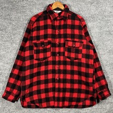 VINTAGE 50s 60s Woolrich Buffalo Plaid Flannel Shirt Jacket Size L Wool Shacket