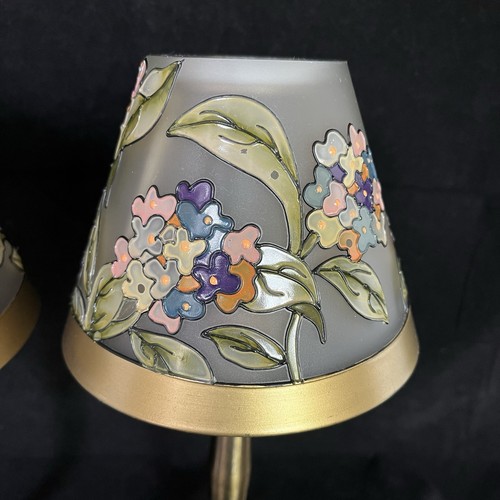 Laura Ashley Tea Light Candle Lamps Pair Floral Glass Shades Brushed Bronze 10in - Picture 7 of 17