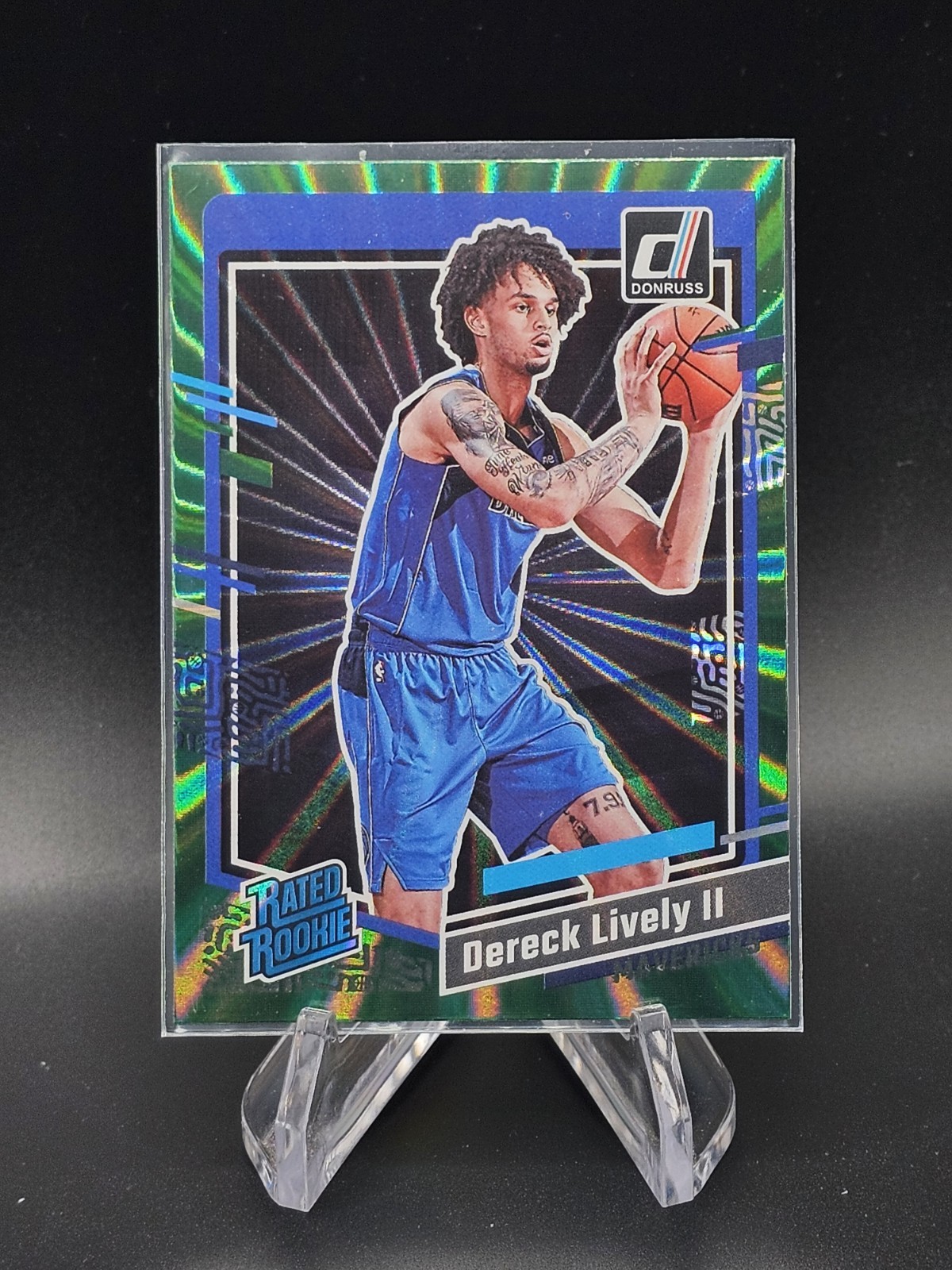 2023-24 Donruss Dereck Lively II Green Laser Holo Rated Rookie #233 Mavericks