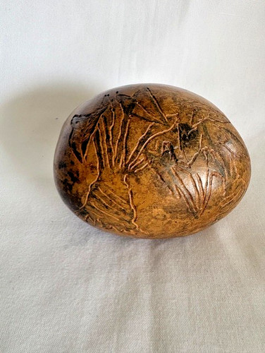 HAWAIIAN GOURD HAND CARVED TARO KALO LO'I DESIGN calabash IPU 4.5 INCH