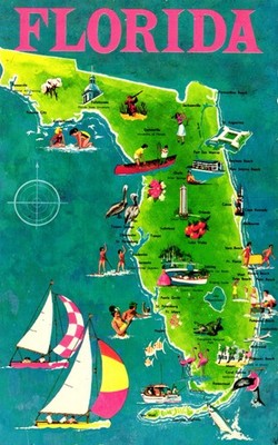 Map Greetings From Florida Postcard